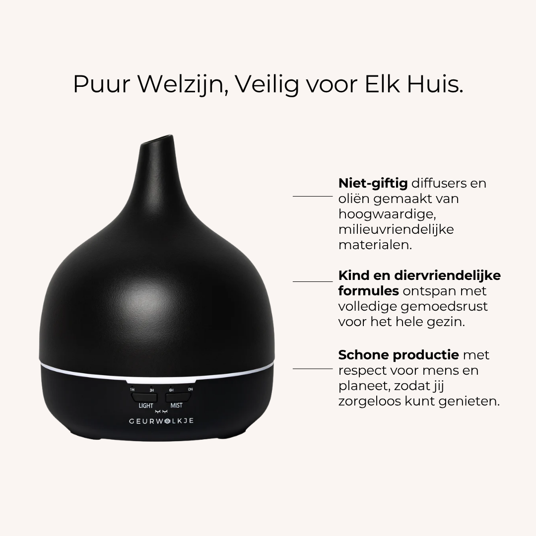 Close 2 Nature 3.0 - Geurwolkje® Aroma Diffuser - Keramiek -MidNight Black - 400 ML – bundle