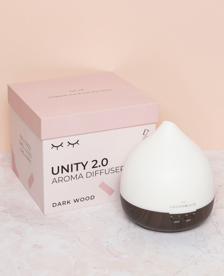 Geurwolkje Aroma Diffuser in Donker Hout Unity 2.0, perfect voor geurverspreiding.