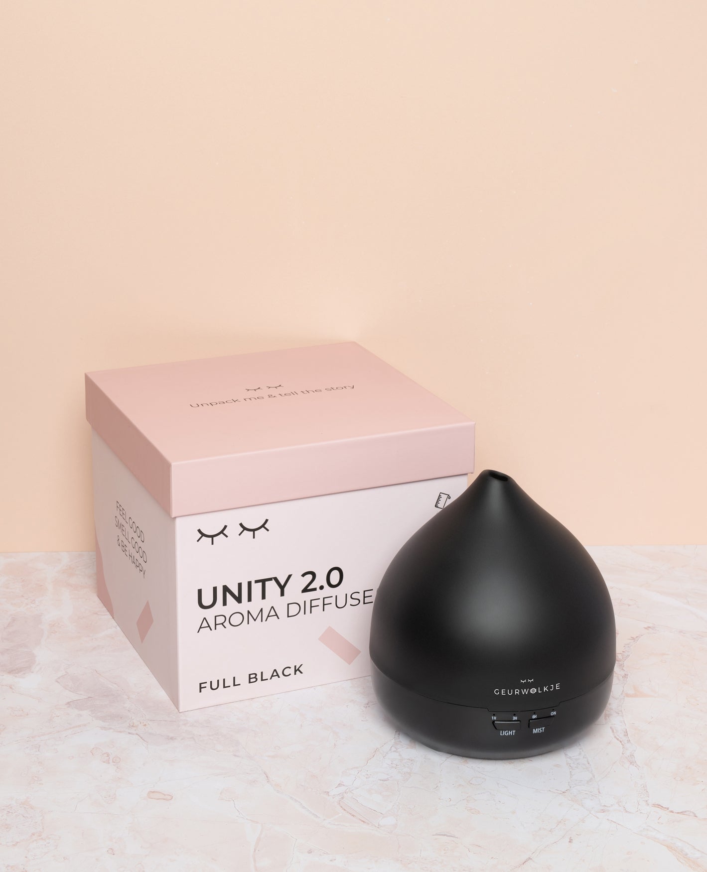 Geurwolkje Aroma Diffuser in mat zwart Unity 2.0, perfect voor geurverspreiding.