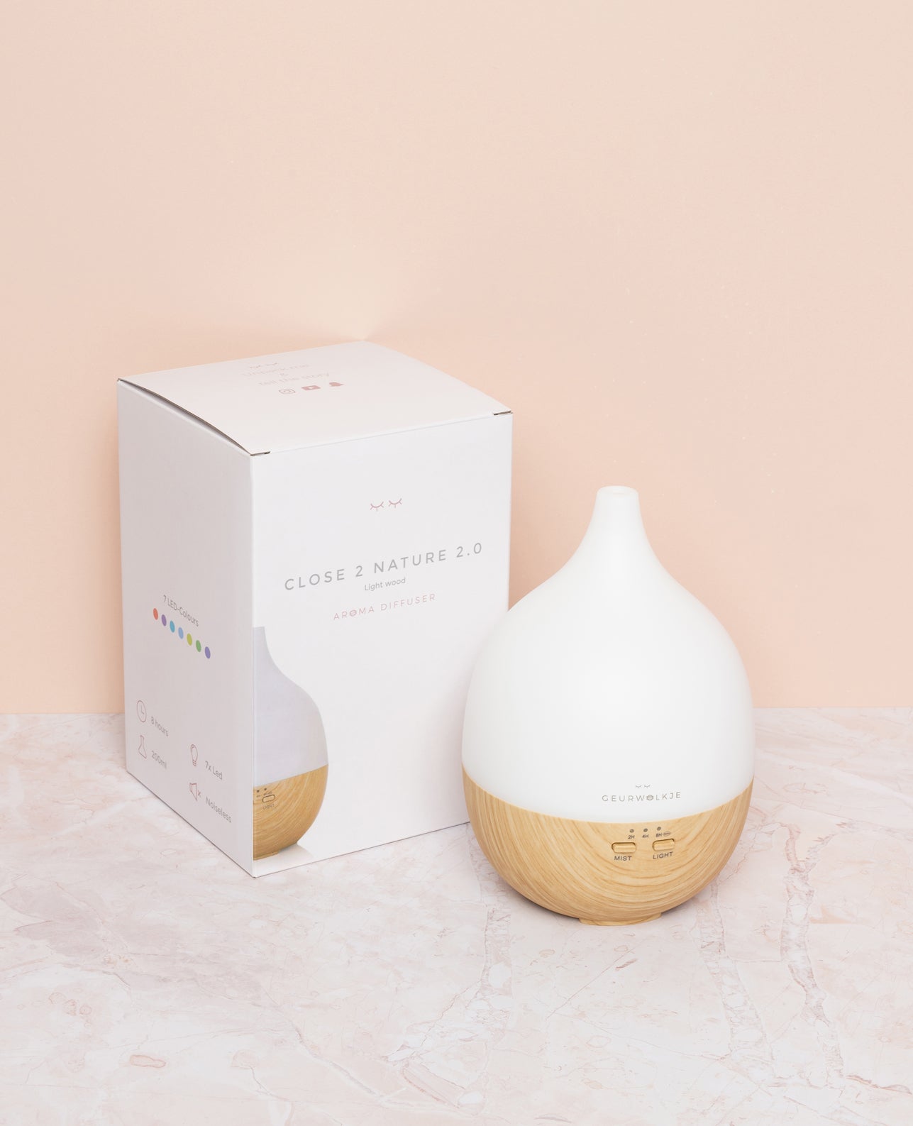 Geurwolkje Aroma Diffuser in licht hout Close 2 Nature 2.0, perfect voor geurverspreiding.