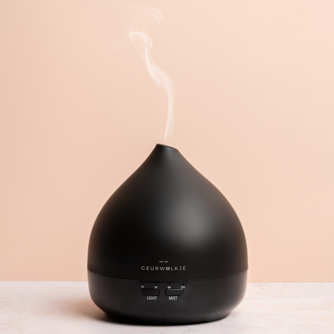 Geurwolkje Aroma Diffuser in mat zwart Unity 2.0, perfect voor geurverspreiding.
