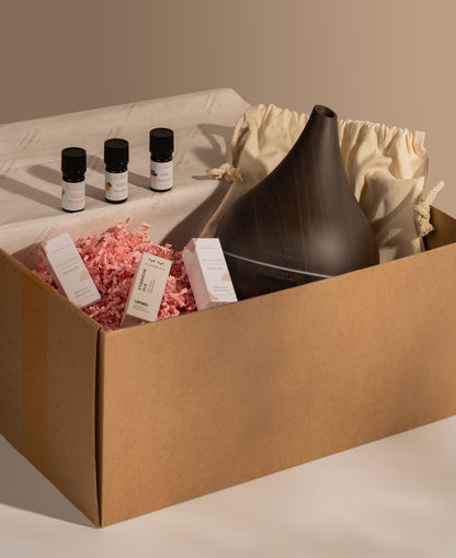 Geurwolkje Unity Diffuser Set in donker hout, inclusief Eucalyptus, Lavendel en Sinaasappel oliën