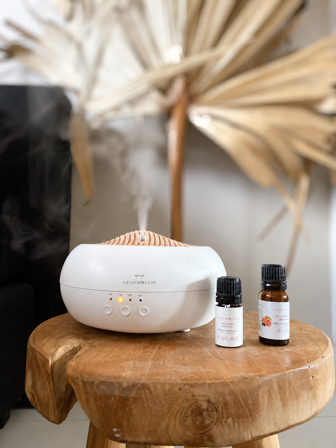 Sakura Geurwolkje aroma diffuser wit met Zuiverend en Grapefruit etherische olie