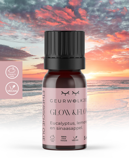 glow&amp;flow, flow, glow, etherische olie, Geurwolkje blend, vegan, ontspanning