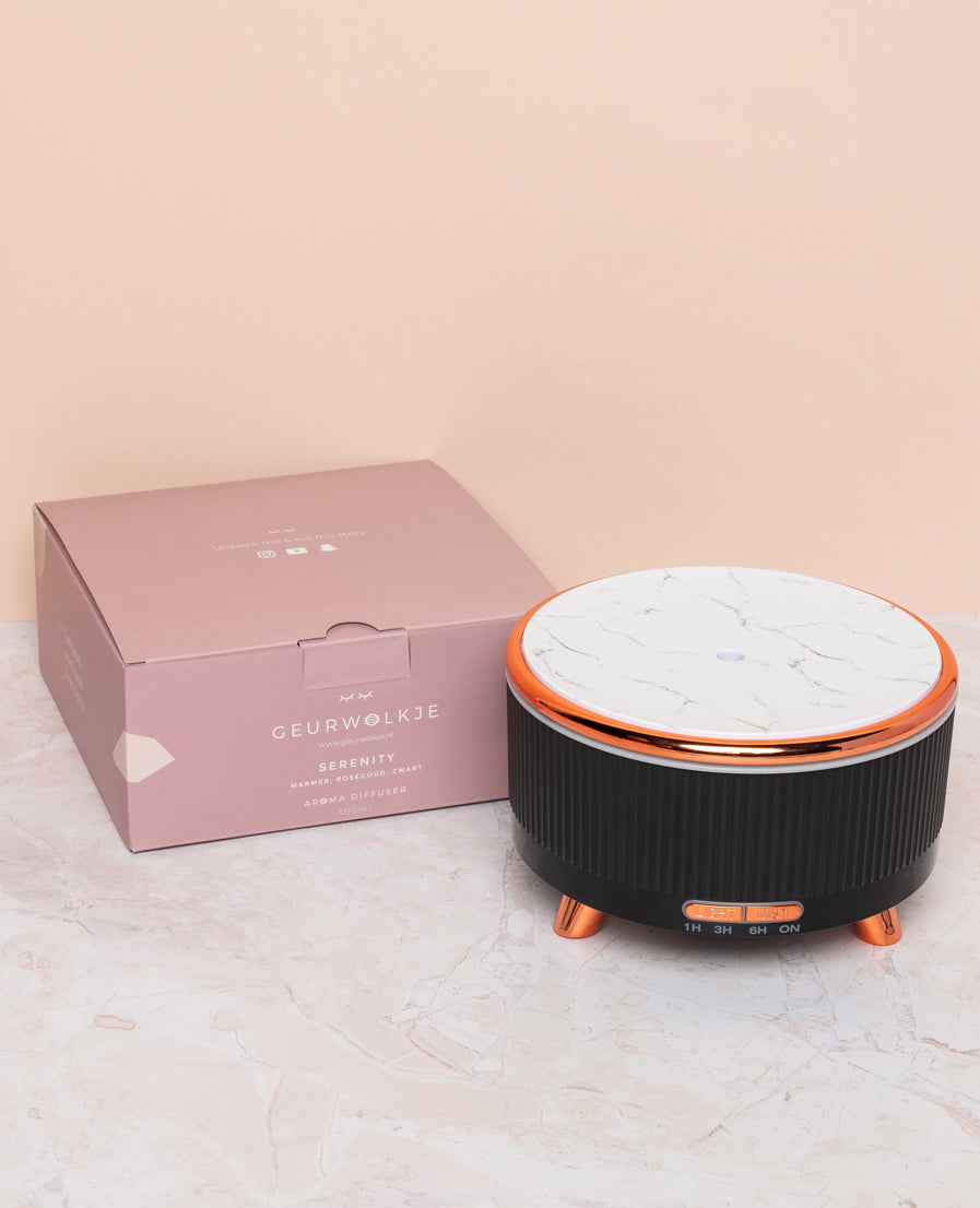 Geurwolkje Aroma Diffuser in zwart Serenity, perfect voor geurverspreiding.